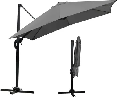 Produktbild von Aopunly 3M Sonnenschirm Quadrat Terrassenschirm mit Kurbel, UV50+ LED Grau