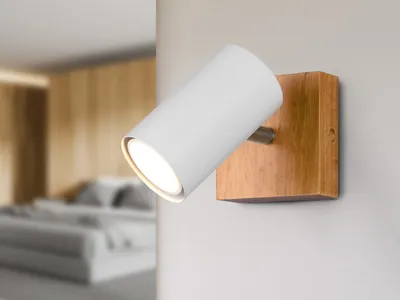 Produktbild von LED Wandstrahler 1-flammig Spot schwenkbar Weiß & Holz Flurbeleuchtung Galerie