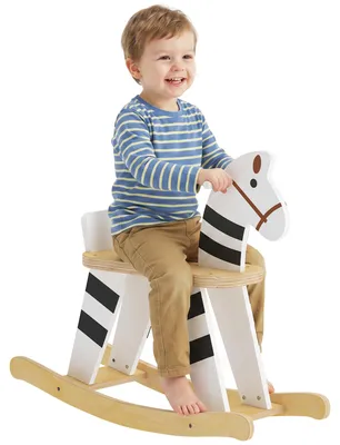 Productafbeelding van Schommelpaard, schommeldier voor kinderen met handvatten en rugleuning in ponyvorm voor kinderen van 1,5 tot 3 jaar, zwart-wit