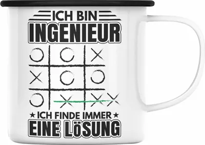 Produktbild von Trendation - Ingenieur Emaille Tasse Geschenk Mit Spruch Männer Ich Finde Immer Eine Lösung (Schwarz)