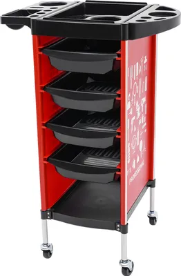 Image de Salon Trolley Chariot de coiffure Chariot de salon avec 4 tiroirs extensibles pour stylistes Rouge