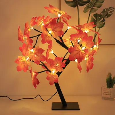 Produktbild von Ahornblatt Baum Lichter, 45cm Herbstdeko mit 24 LEDs, Schreibtisch Ahorn-Blätter Baumlicht  Für  Thanksgiving Weihnachten Innen Deko
