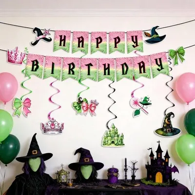 Productafbeelding van Roze Groen Verjaardagsfeest Decoratie Banier Guirlande Thema