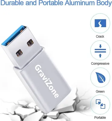 Produktbild von GraviZone USB Adapter Stecker USB C OTG Ladeadapter Konverter USB A auf USB C Buchse 3.1 Silber