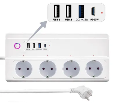 ZigBee Smart Steckdosenleiste, 16 A, 4 Steckdosen, Sprachsteuerung
