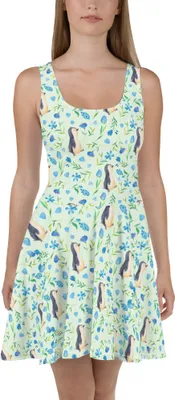 Produktbild von Mr. & Mrs. Panda Kleid Pinguinliebe Design XXXL - Weiß - Geschenk, A-Linien-Kleid, Blaue Blumen, Aquarell, Muster, Sommerkleid, Pinguine, Strandkleid, Damenkleid, Pinguin