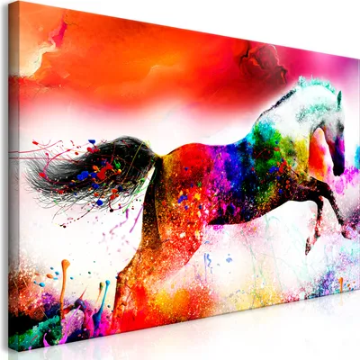 Produktbild von Wandbild Mega XXXL Pferd 250x125 cm Einteiliger XXL-Format Kunstdruck zur Selbstmontage Leinwandbilder moderne Bilder DIY Wanddekoration Wohnung Deko laufende Tiere bunt Abstrakt g-C-0308-ak-e