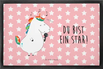 Produktbild von Mr. & Mrs. Panda fußmatte Einhorn Sänger 50 x 75 cm - Rot Pastell - Geschenk, Unicorn, Freundin, Fest, Geburtstag, Schmutzfänger, Schmutzmatte, Fußabtreter, Einhörner