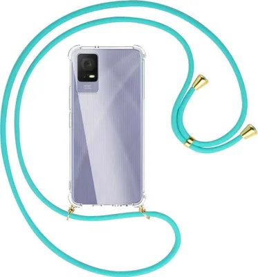 Produktbild von Handykette Backcover-Schutzhülle mit Band (Metall goldfarben) für TCL 405 (T506D, 6.6'') - türkis