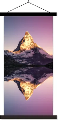 Produktbild von MuchoWow® Textilposter Matterhorn bei Sonnenaufgang vom Riffelsee in der Schweiz 60x120 cm mit schwarzem Rahmen - Magnete
