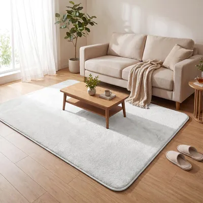 Produktbild von VOUNOT® Weicher Kurzflor Teppich Wohnzimmer mit Antirutschmatte 140x200 cm Creme
