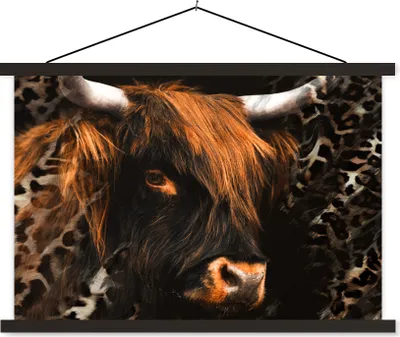 Produktbild von MuchoWow® Textilposter Schottisches Hochlandrind - Tiere - Panther Druck 90x60 cm mit schwarzem Rahmen - Aufhängungssatz