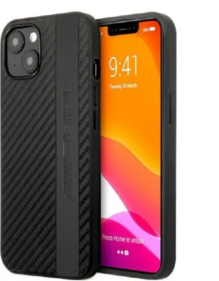 Produktbild von AMG AMHCP13MBLSCA iPhone 13 6.1" schwarz/schwarz Hardcase Carbon Stripe & Embossed
