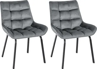 Produktbild von CLP 2er Set Esszimmerstuhl Saranda mit Rückenlehne und schwarzem Metallgestell dunkelgrau Material Samt