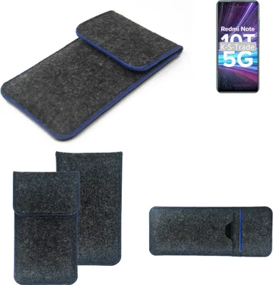 Produktbild von K-S-Trade Handy-Hülle Schutz-Hülle kompatibel mit Xiaomi Redmi Note 10T 5G Filztasche Pouch Tasche Case Sleeve Filzhülle dunkelgrau, blauer Rand
