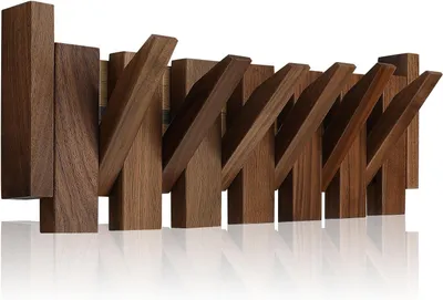 Produktbild von Garderobenständer aus Holz zur Wandmontage mit 6 Haken, Wandgarderobe, Garderobenständer zur Wandmontage, aus Walnussholz
