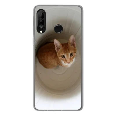 Produktbild von MuchoWow® Handyhülle Schutzhülle Hülle für Huawei P30 Lite Katze - Mülleimer - Weiß Silikon Softcase Handy Hülle - Handyhülle