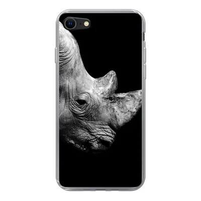 Produktbild von MuchoWow® Handyhülle Schutzhülle Hülle für iPhone 7 Portrait Nashorn auf schwarzem Hintergrund Silikon Softcase Handy Hülle - Kartenhalter