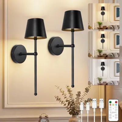 LED-Wandleuchte Set 2er, aufladbar, Touch, dimmbar, 3 W, schwarz