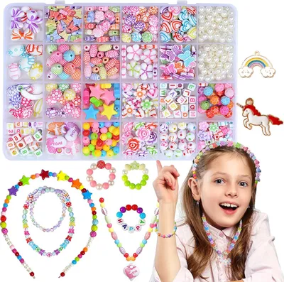 Image de Perles pour enfants, perles pour bracelets, ensemble de perles, bijoux, pour filles, à créer, bijoux, pour enfants, jouets, pour les enfants de 5 à 12 ans, ensemble de perles