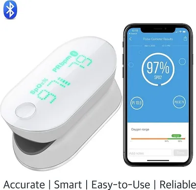 Produktbild von iHealth Wireless Pulse Oximeter mit LED-Anzeige und Bluetooth für Sauerstoffsättigung und Herzfrequenz weiß