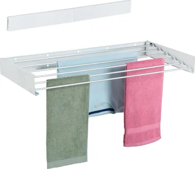 Produktbild von Relaxdays Wäscheständer Wandmontage, klappbar, HBT: 15 x 100 x 50 cm, innen & außen, platzsparender Wandtrockner, weiß