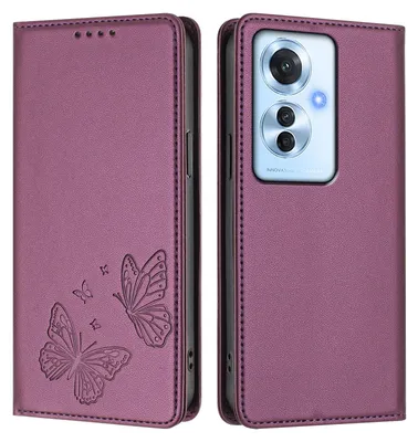 Obrázek produktu pro Kožené pouzdro pro Oppo Reno11 F 5G, motýlí ražbou, peněženkové flip pouzdro se stojánkem Fialová