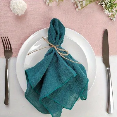 Image de Lot de 12 serviettes en coton, lavables, 32 x 32 cm, bleu-vert