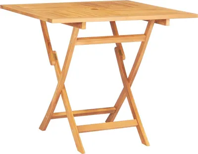 A square, foldable wooden garden table.