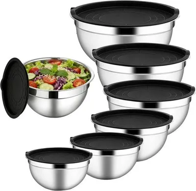 Produktbild von Famanu Mischschüssel Set mit Deckeln - 7-teilig, luftdicht, rostfreier Edelstahl, stapelbar