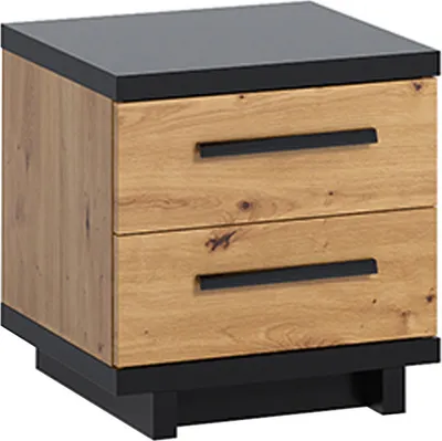 Produktbild von Nachttisch INES IN-08 mit 2 Schubladen Nachtschrank 45 cm Schrank Nachtkommode Beistelltisch Nachtkonsole Schlafzimmer Loft (Artisan Eiche / Schwarz)