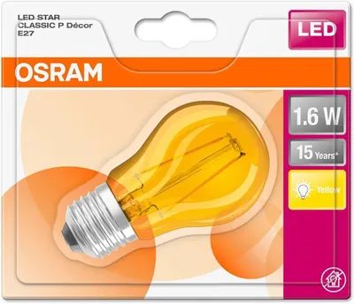 Produktbild von 6 x Osram LED Filament Leuchtmittel Tropfen bunt 1,6W = 15W E27 gelb