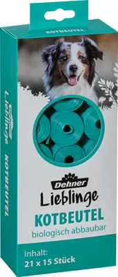 Produktbild von Dehner Lieblinge Hundekotbeutel, biologisch abbaubar, 21 x 15 Stück, Kunststoff, türkis