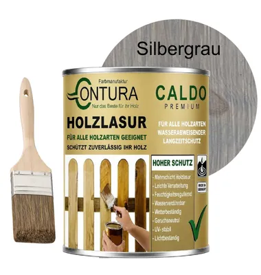 Produktbild von 2,5Liter - Holzlasur Dickschichtlasur Set + Pinsel 2in1 Dauerschutzlasur Holzschutz Lasur -11 Silbergrau