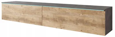 Image de Meuble TV de 180 cm, sans poignées, en bois stratifié imitation bois "noyer" ou "chêne", à poser ou à fixer au mur
