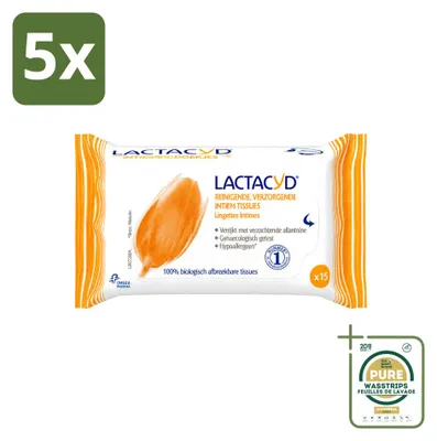 Productafbeelding van 5 x Lactacyd Classic intiemwasdoekjes – biologisch afbreekbaar - voorraadverpakking - 5 stuks