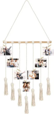 Image de Présentoir mural en macramé pour photos - 25 photos - Décoratif - 40 x 92 cm