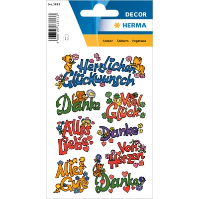 Produktbild von HERMA Sticker DECOR "Glückwünsche" 1 Blatt à 8 Sticker