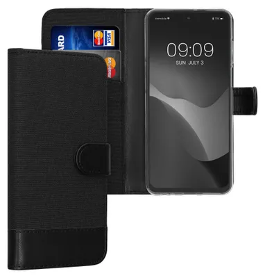 Produktbild von kwmobile Wallet Case kompatibel mit Motorola Moto G73 5G - Hülle mit Ständer - Handyhülle Kartenfächer Anthrazit Schwarz