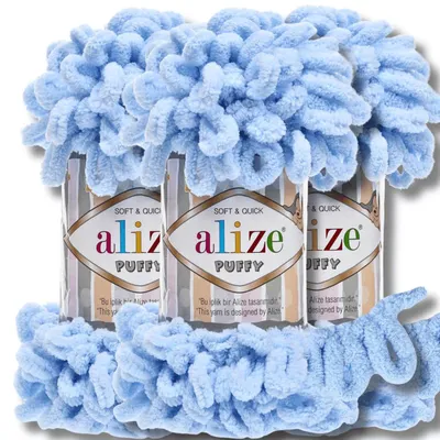 Produktbild von Alize 3x 100g Puffy Wolle, Uni, Häkeln, Stricken (Light Blue - 183)