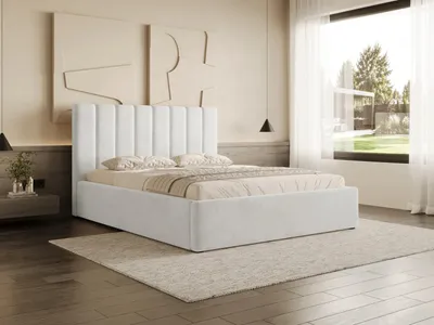 Produktbild von Chilly Möbel Design Bett Elodie - Polsterbett mit Bettkasten, Lattenrost und elegantem Kopfteil 160x200 cm / Metallrahmen / Samt / Hellbeige
