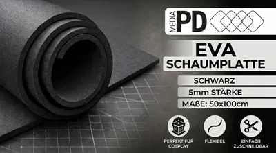 Obrázok produktu pre PD Media EVA pena, čierna, 5 mm – 50 x 100 cm, 5 ks (sada), penová guma s vysokou hustotou na cosplay a ručné práce