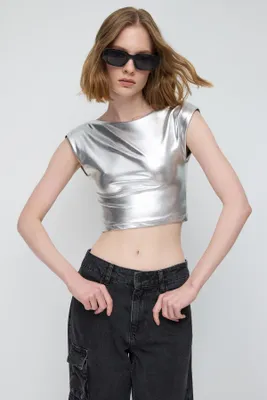 Produktbild von NO MATTER WHAT Kurzarmshirt Im Metallic-Look Silberfarben M