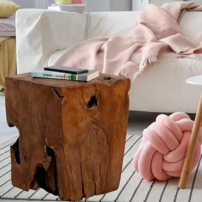 Produktbild von Beistelltisch Hocker HEAVY STOOL Teak Handmade massiv eckig