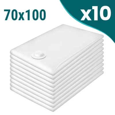 Obrázok produktu pre Vákuové vrece na odevy 70x100 cm kocka | Vákuové vrece na odevy s hermetickým ventilom - priehľadné 10 kusov
