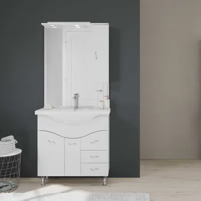 Immagine prodotto di Mobile bagno 85cm a terra con lavabo specchio e pensile bianco | Easy