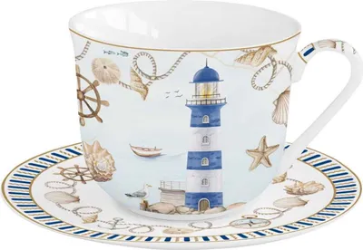 Produktbild von Frühstückstasse mit UT BLUE LIGHTHOUSE Leuchtturm 370ml Porzellan Easy Life