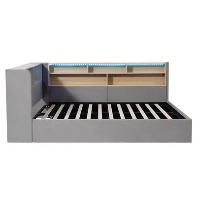 Produktbild von Flieks Hydraulisches Schlafsofa 140x200cm mit Stauraum, Polsterbett mit USB und Type-c, Tagesbett Doppelbett Jugendbett mit Led, Samt, Grau