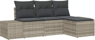 Produktbild von Sofa Set mit Kissen 4 pcs Hellgrau Poly Rattan
