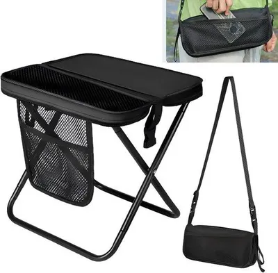 Productafbeelding van Campingkruk - Zwart - 31 x 28 x 31 cm - Ultralichte Opvouwbare Rugzak-Klapkruk voor Outdoor Activiteiten